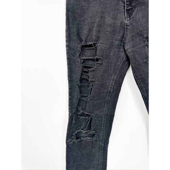 Zara Black Distressed Ripped Denim High Rise Skinny Jeans Size 8 - Picture 3 of 4
